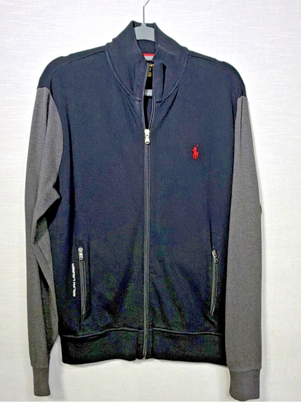 Polo Ralph Lauren Track Jacket Men's M Full-Zip Black Gray Embroidered Logo